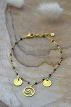 Bracelet acier inoxydable doré & pendentif Vague - noir