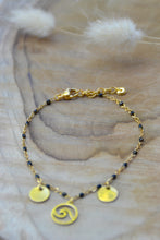 Bracelet acier inoxydable doré & pendentif Vague - noir