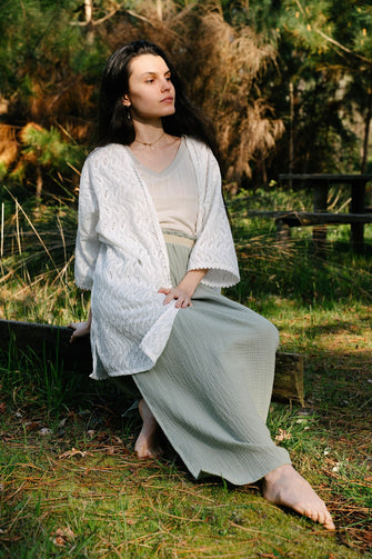 Jupe longue Lise sur mesure - gaze de coton vert sauge