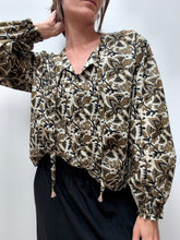 Blouse Fauve Ocre— Blouse femme en coton imprimé indien