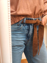 Ceinture Nomade chocolat — Ceinture fine à nouer en velours côtelé