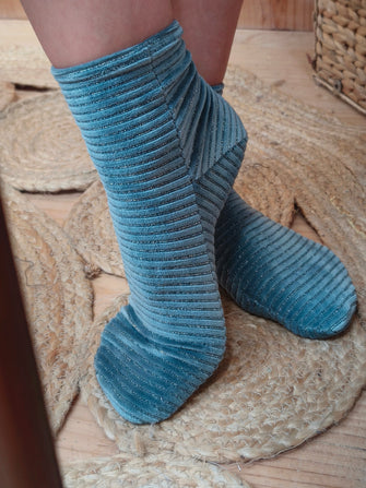 Chaussettes Josette bleues - velours pailleté