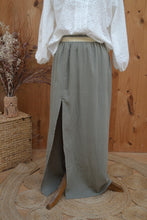Jupe longue sur mesure Lise - gaze de coton vert olive