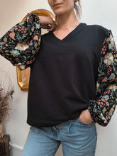 Sweat Emy Noir dos ouvert motif boho fleurs - coton bio