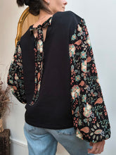 Sweat Emy Noir dos ouvert motif boho fleurs - coton bio