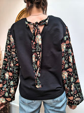 Sweat Emy Noir dos ouvert motif boho fleurs - coton bio