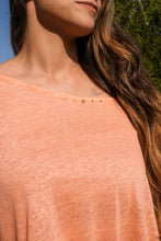 T-shirt Loly 100% lin orange — détails perles dorées