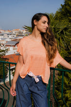 T-shirt Loly 100% lin orange — détails perles dorées