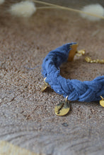 Bracelet bohème tissu upcyclé & coquillage - CAURI bleu