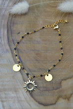 Bracelet acier inoxydable doré & pendentif soleil - SUN noir