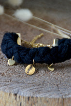 Bracelet bohème tissu tressé & pendentif coquillage - CAURI noir