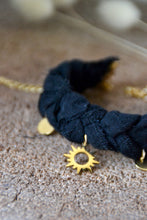 Bracelet tissu tressé bohème & pendentif soleil - SUN noir